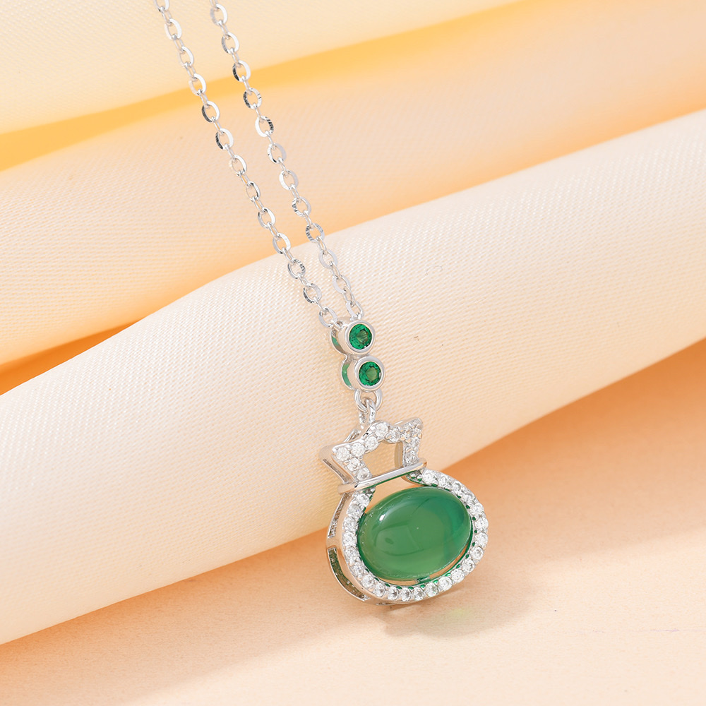 925 sterling silver lucky bag with chalcedony and diamond accessories, a simple, fashionable and personalized women's patchwork decoration