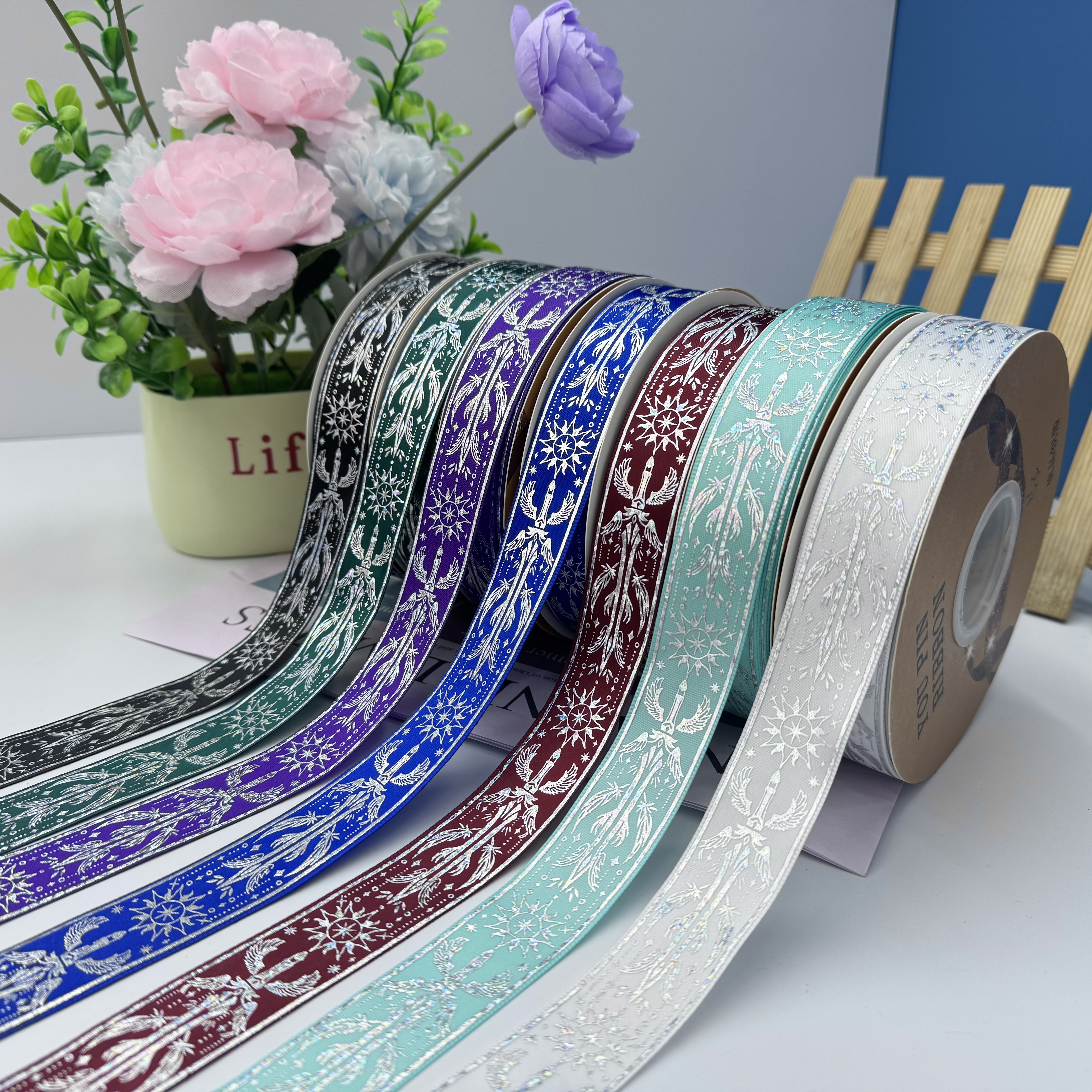 2.5cm plain laser silver high-quality gift bag decorated with ribbon bar tray DIY ribbon flower packaging detail image 2