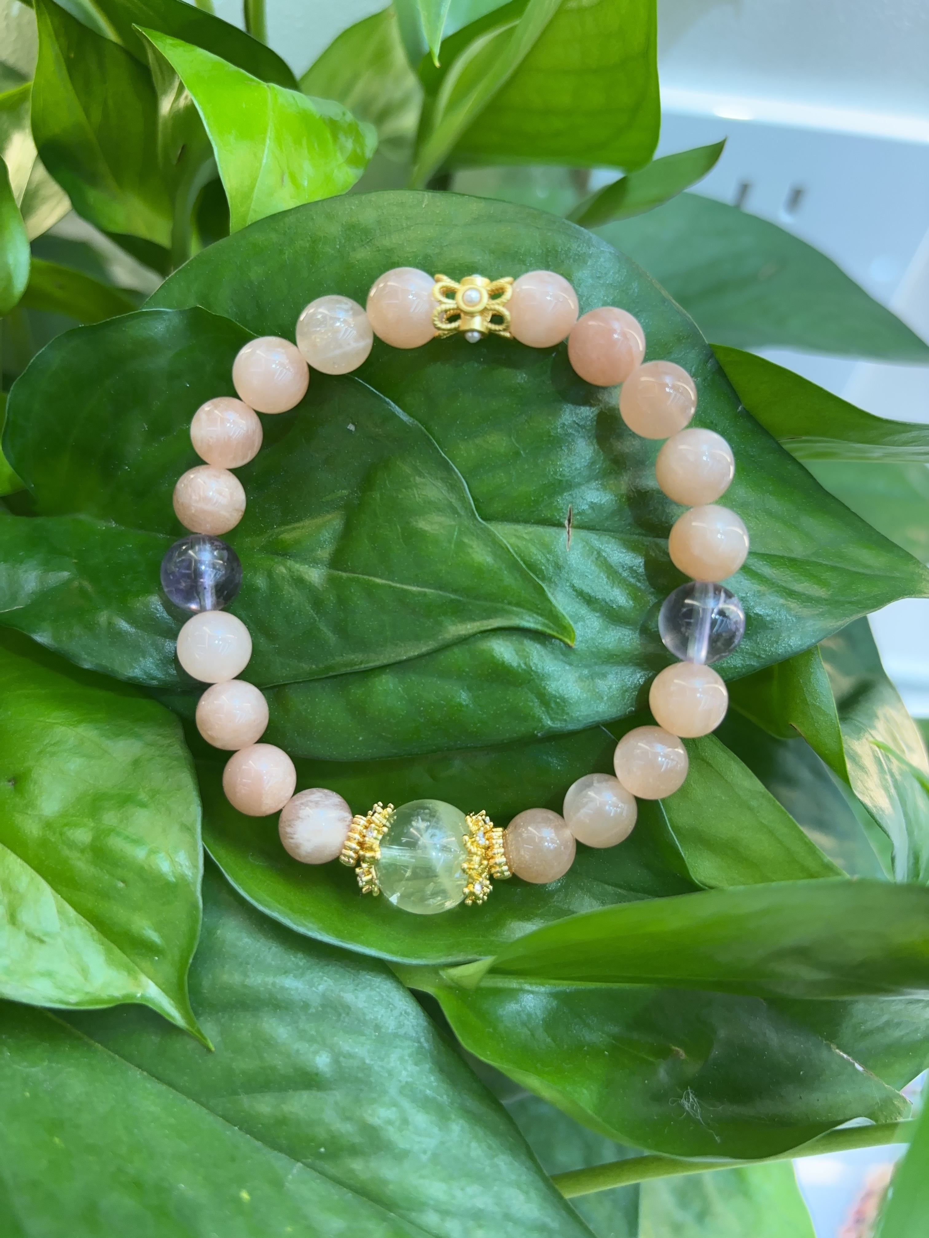 原创天然太阳石紫水晶手链女款柠檬水晶手串简约招财高品质送人礼物手链