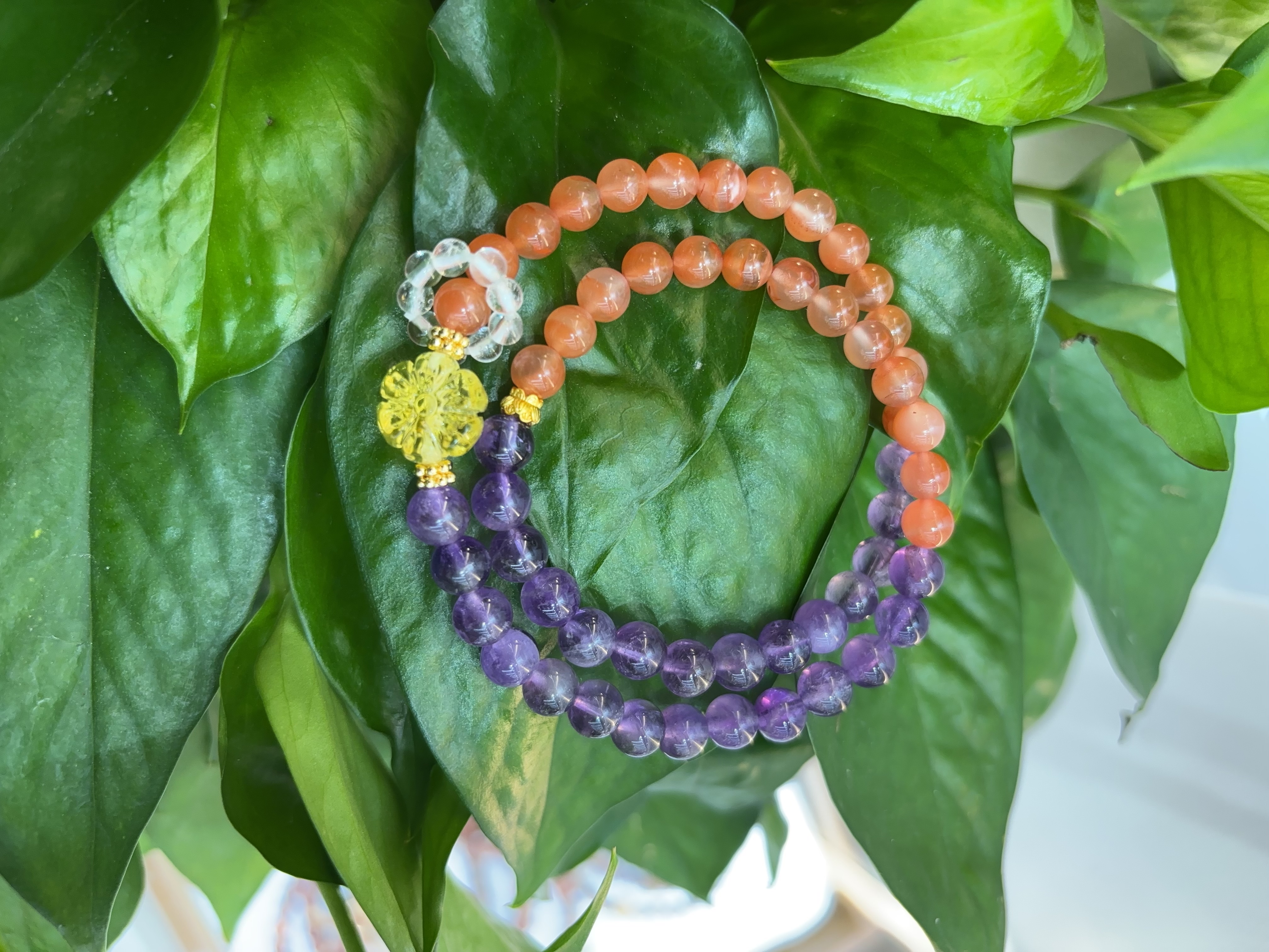 天然紫水晶南红手链女天然水晶蜜蜡珠精致好运双圈手串礼物手链