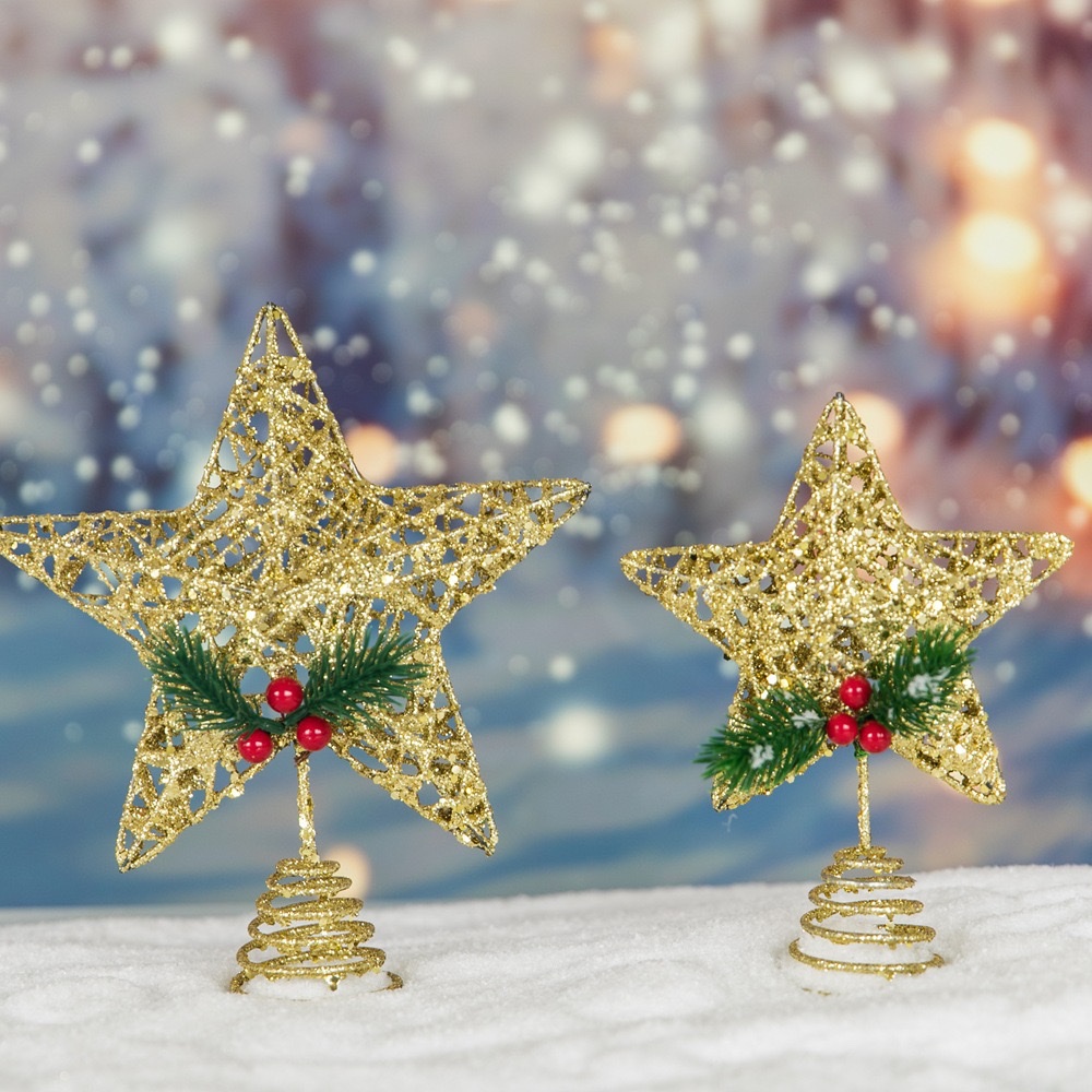 A new Christmas tree top star Christmas decorative item, a five-pointed star led illuminated pendant sprinkled with gold and scallion powder detail image 3
