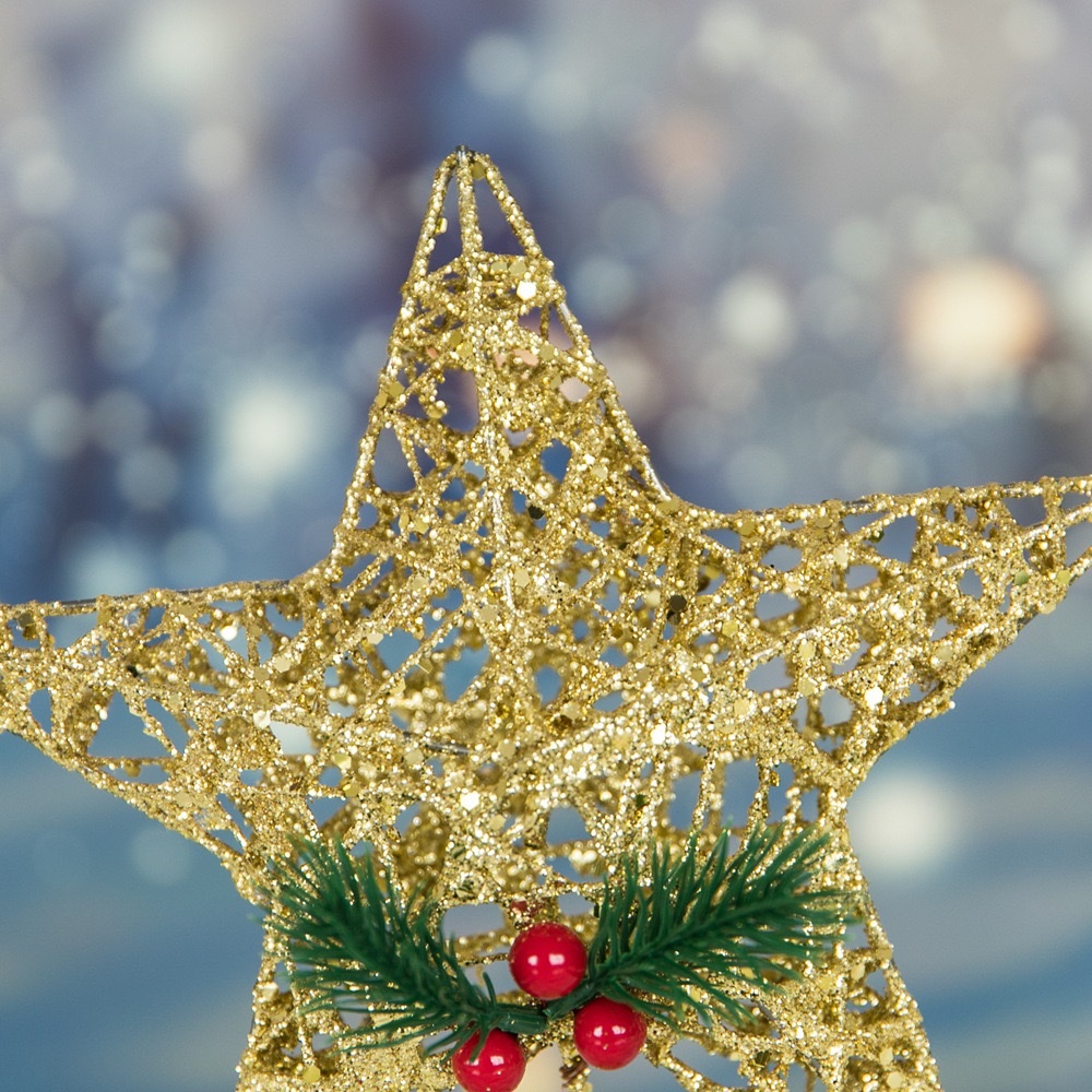 A new Christmas tree top star Christmas decorative item, a five-pointed star led illuminated pendant sprinkled with gold and scallion powder detail image 4