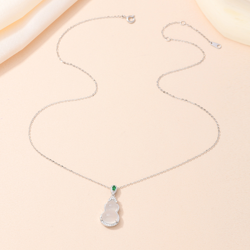 Influence S925 sterling Silver necklace chalcedony Gourd pendant, fashionable, simple, versatile and trendy Chinese-style accessory detail image 3