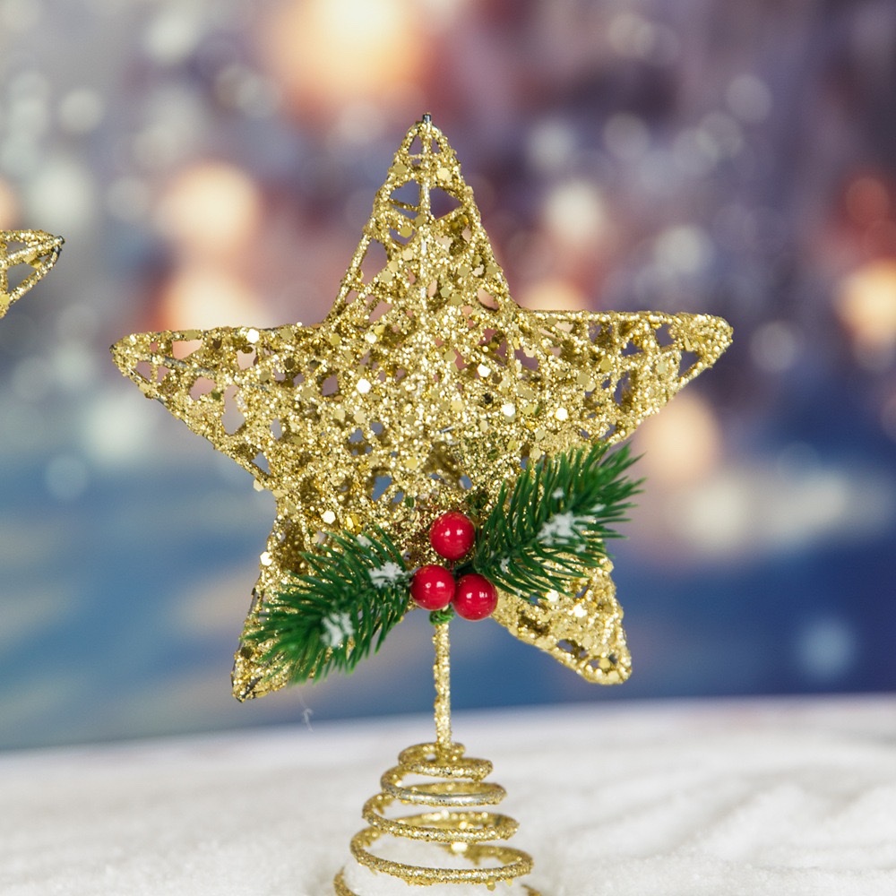 A new Christmas tree top star Christmas decorative item, a five-pointed star led illuminated pendant sprinkled with gold and scallion powder