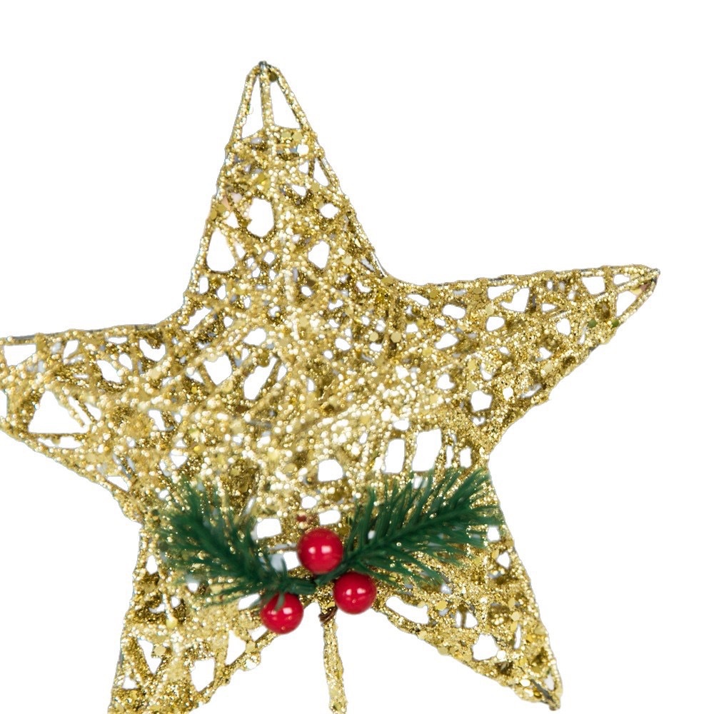 A new Christmas tree top star Christmas decorative item, a five-pointed star led illuminated pendant sprinkled with gold and scallion powder detail image 2