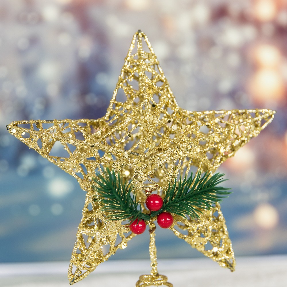 A new Christmas tree top star Christmas decorative item, a five-pointed star led illuminated pendant sprinkled with gold and scallion powder detail image 5