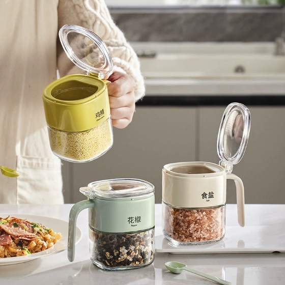 大口径调味罐玻璃调料罐组合套装厨房调料瓶佐料密封家中调料盒白底实物图