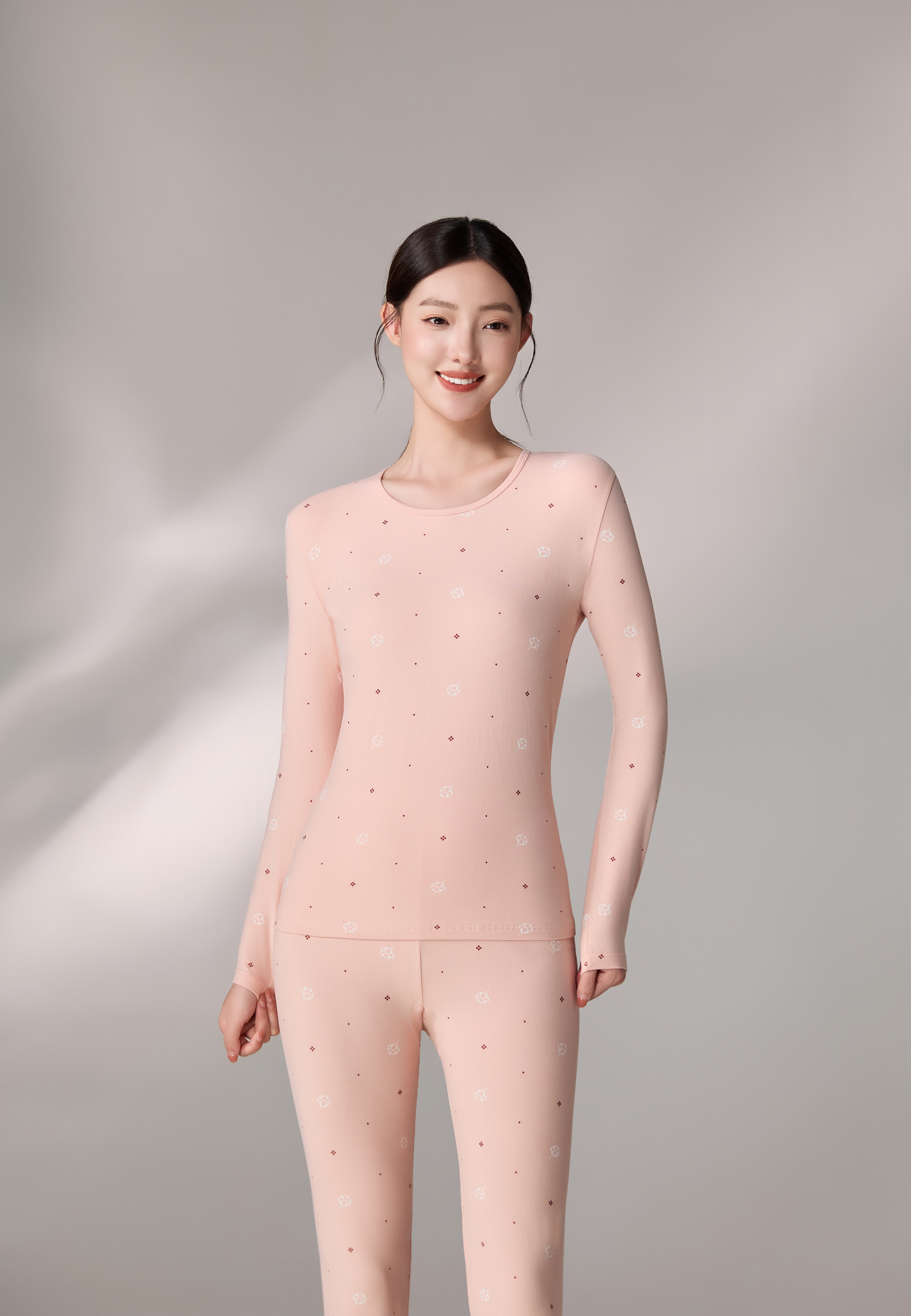 索丽娅女士秋冬保暖内衣套装舒适保暖秋裤纯棉莱卡磨毛秋季必备白底实物图