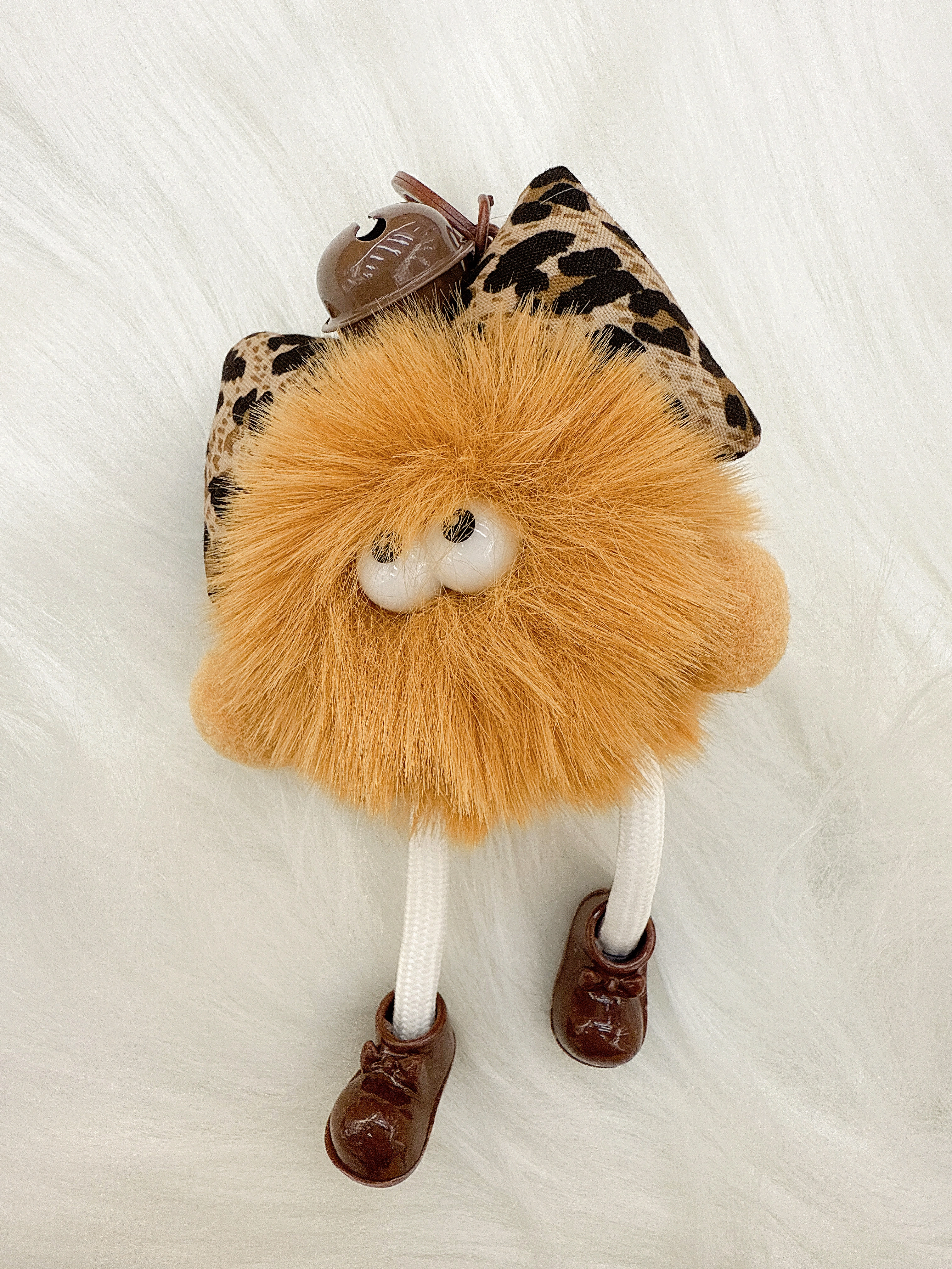 Cute rabbit fur leopard print bow, small coal ball bag pendant, plush car keychain pendant, gift detail image 4