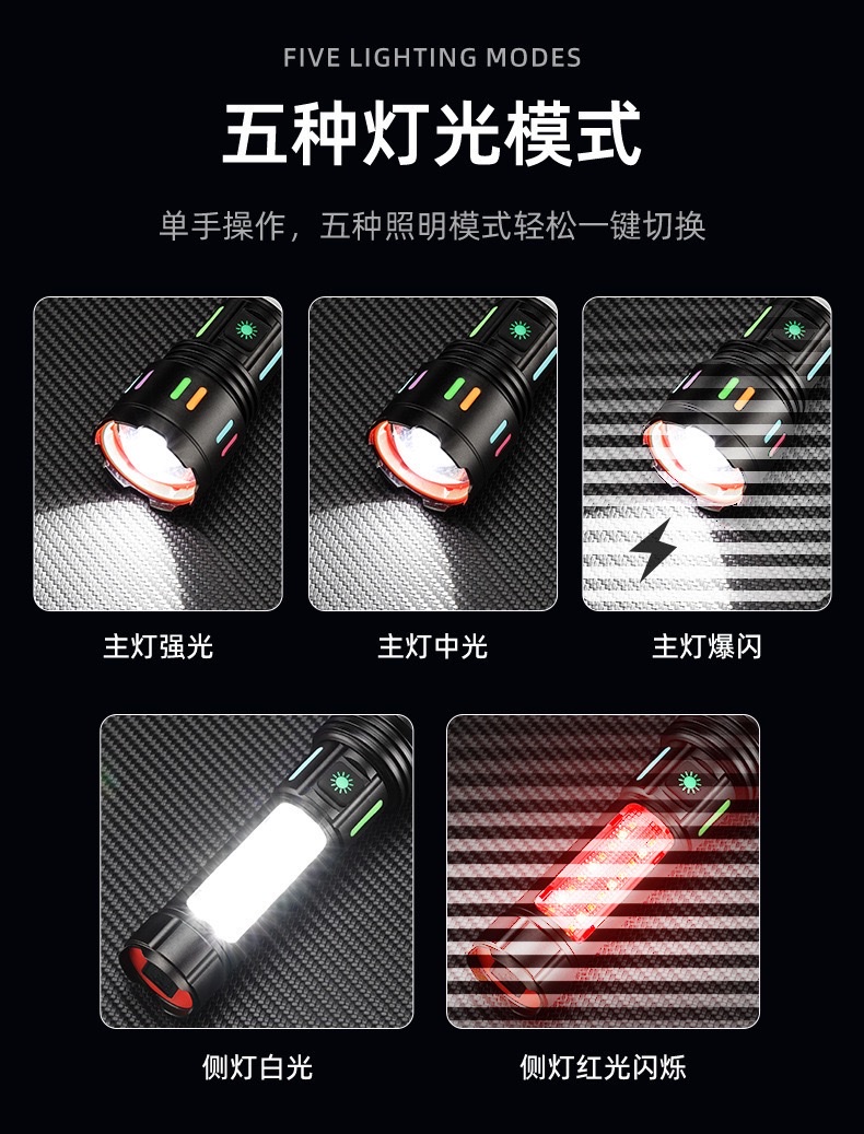 led铝合金手电筒强光镭射炮长续航户外充电多功能应急COB工作灯详情图6