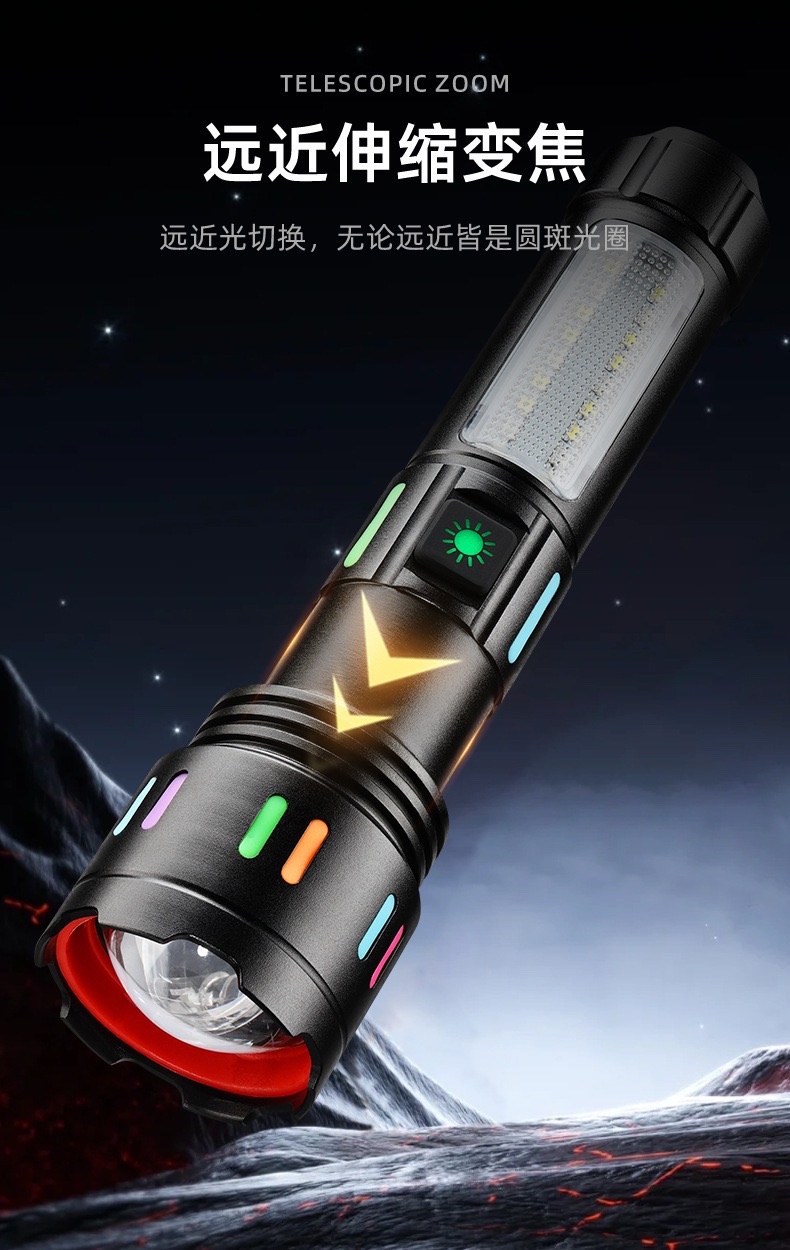 led铝合金手电筒强光镭射炮长续航户外充电多功能应急COB工作灯详情图8