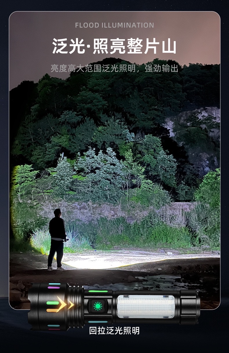 led铝合金手电筒强光镭射炮长续航户外充电多功能应急COB工作灯详情图11