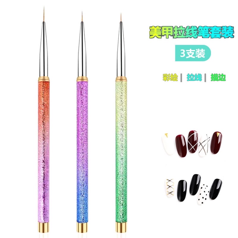 Cross-border nail pen wholesale, string pen, painting pen set, nail tool set of 3 pieces, nail brush