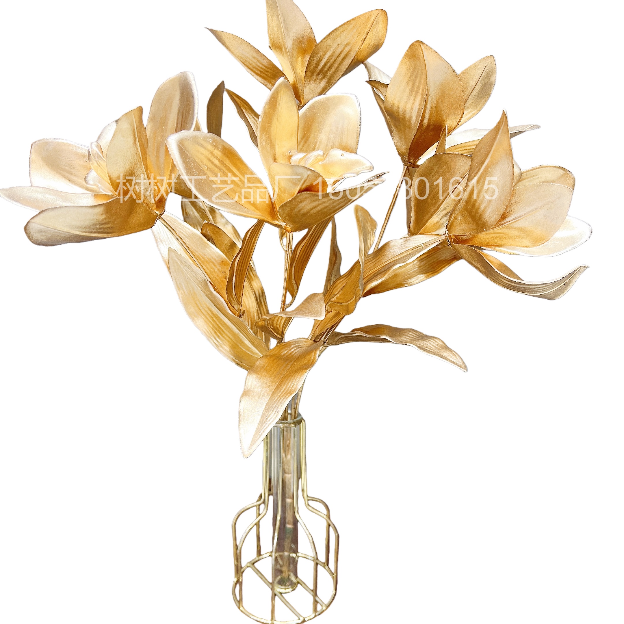 New 7-head golden magnolia high-quality artificial flowers, handcrafted Christmas accessories, indoor decoration, Christmas flowers, artificial flowers, artificial flowers details Picture