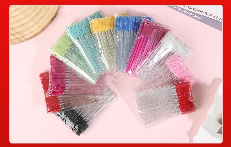 Crystal mascara brushes are in stock and available for wholesale. They are solid and can be used for both eyebrows and eyelashes, as well as colored makeup tools like mascara combs detail image 14