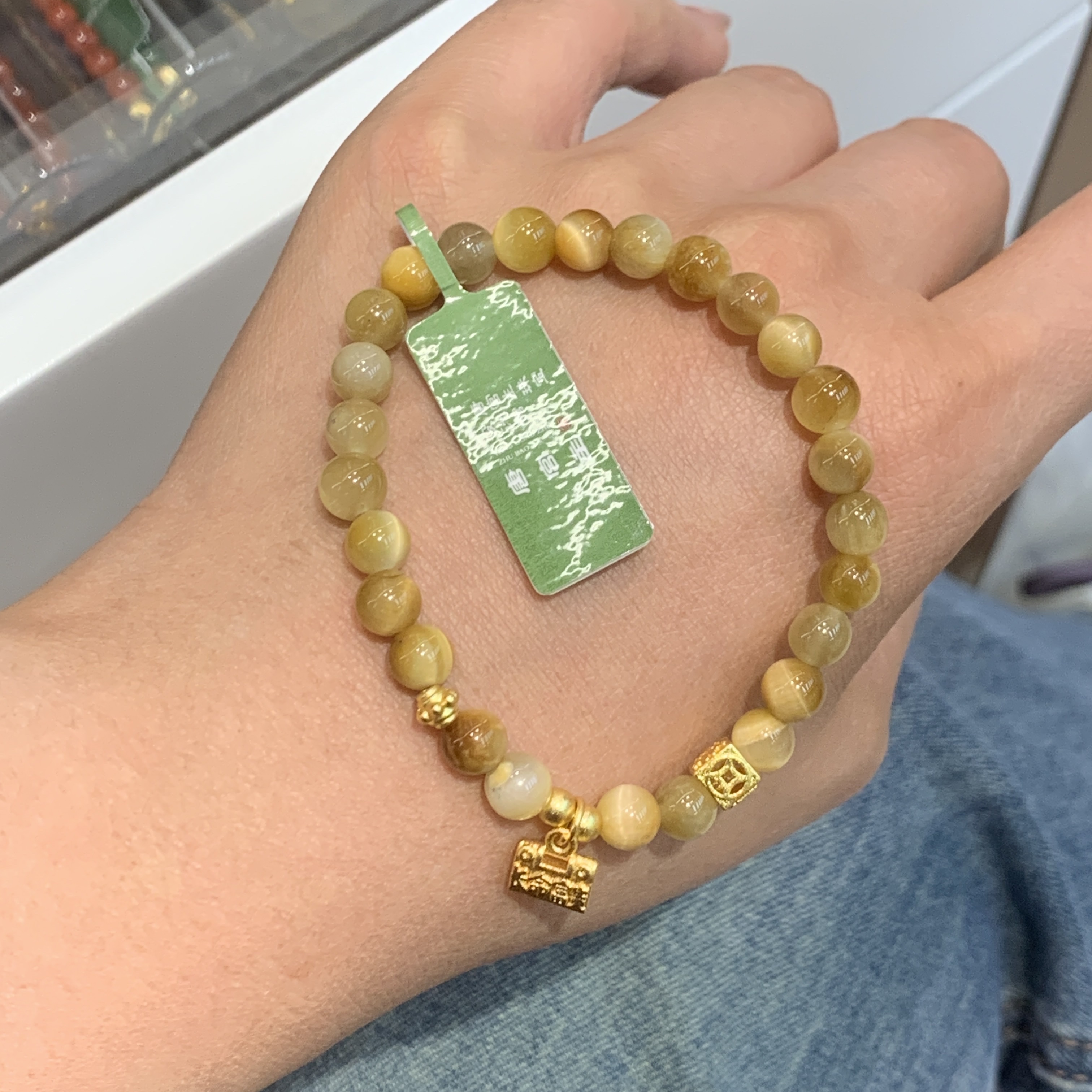 唐宫主精品原创设计虎眼石金锁招财铜镀金饰品手串文玩手串产品图