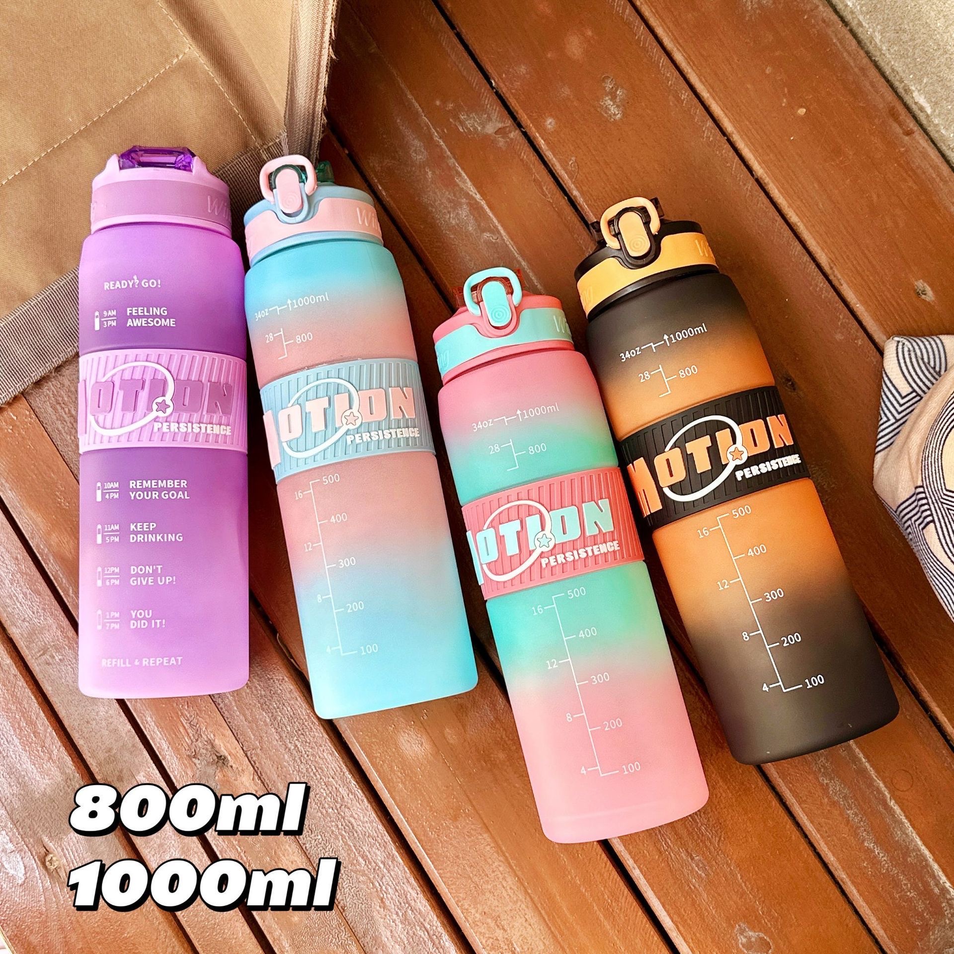 Gradient color sandblasted high appearance level adult other large-capacity outdoor water bottles, couple fitness water cups, anti-drop portable sports cups 800ML/1000ML L/Y full figure