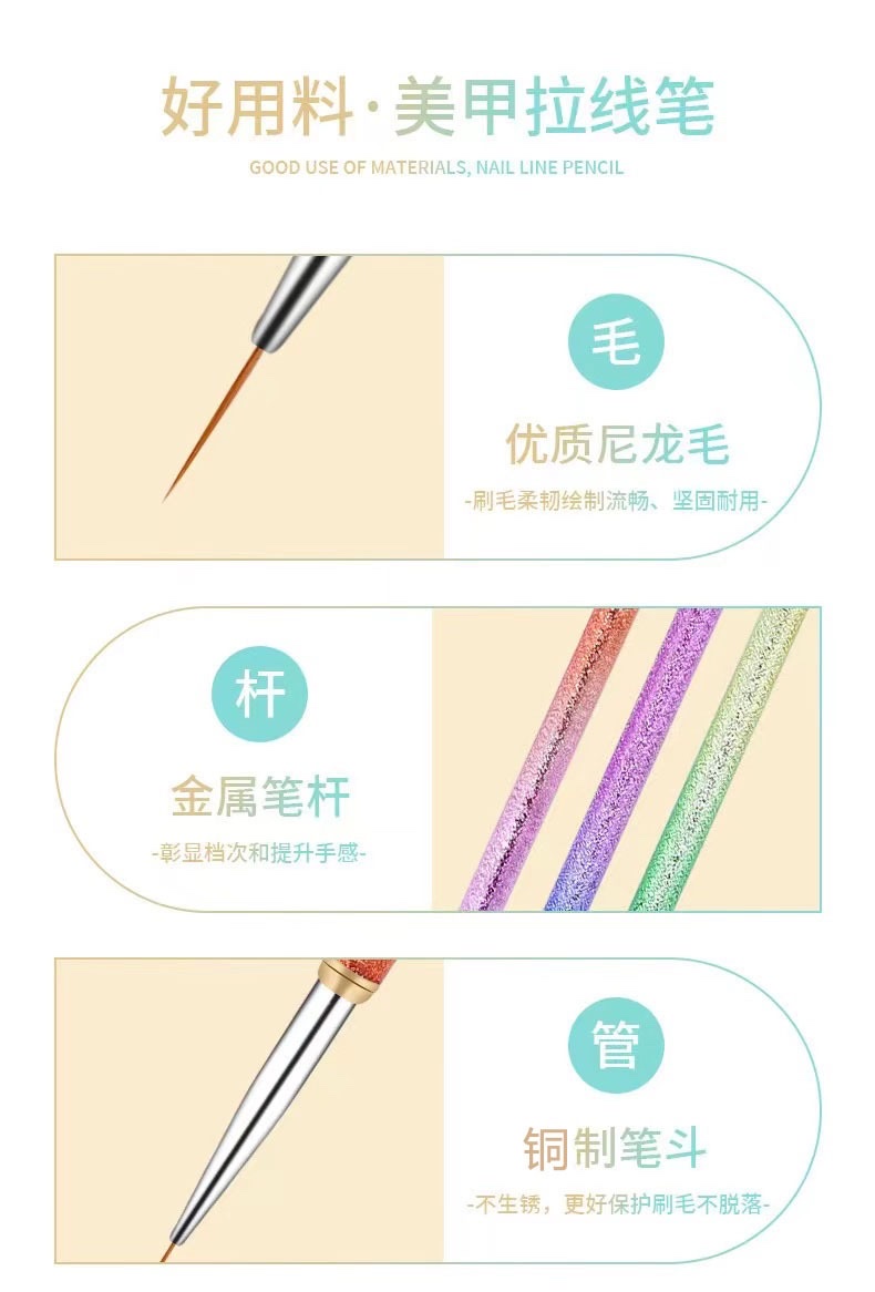 Cross-border nail pen wholesale, string pen, painting pen set, nail tool set of 3 pieces, nail brush detail image 5