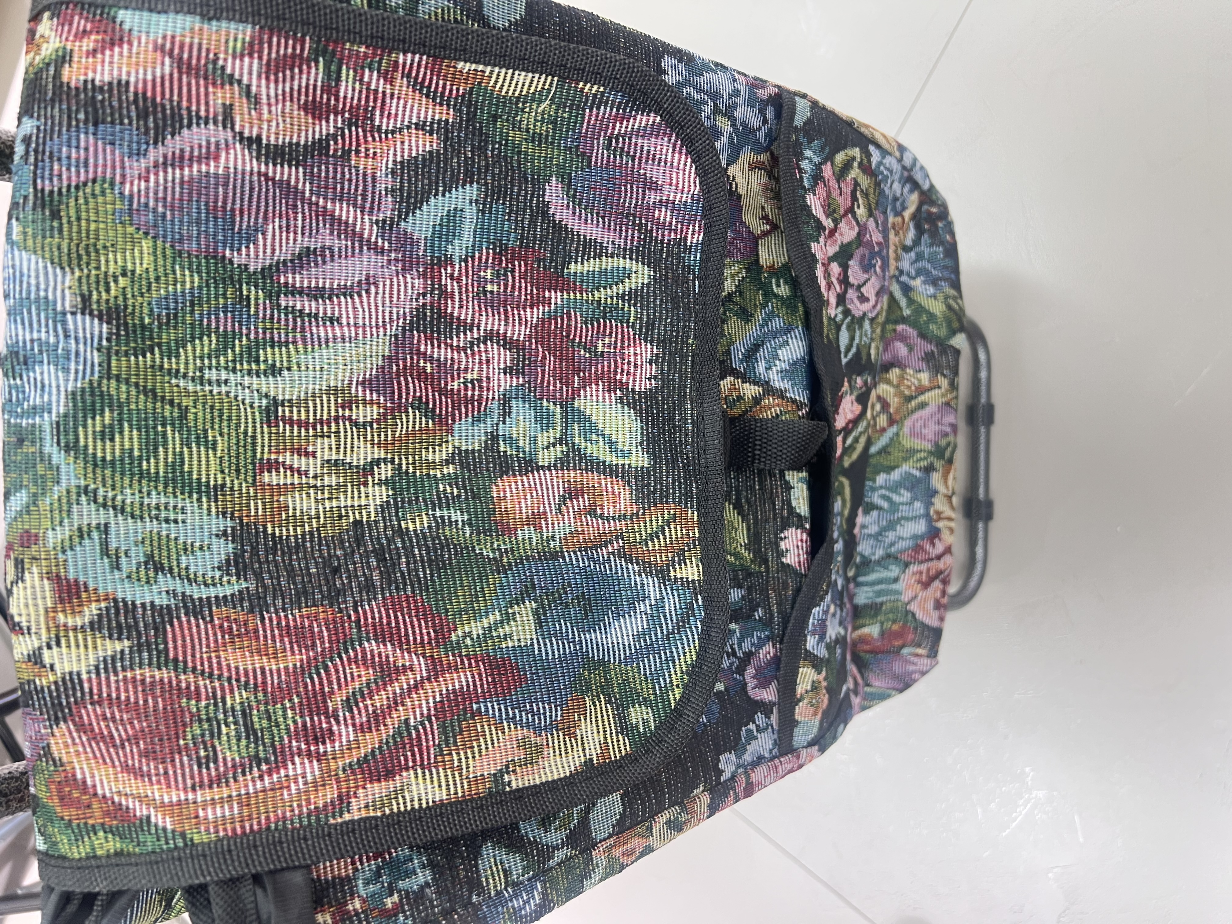 Foldable Shopping Cart, Flower Cloth Hand-Pulled Cart, Iron Wheel Small Cart, Portable, Lightweight, Multi-Functional Iron Wheel Shopping Trolley, Foldable Iron Wheel Hand-Pulled Cart details Picture