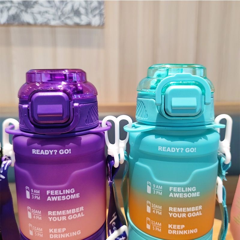 New gradient color space cups, straws, portable straps, plastic water bottles, outdoor fitness and sports water bottles 800ML/1000ML Application Scenario