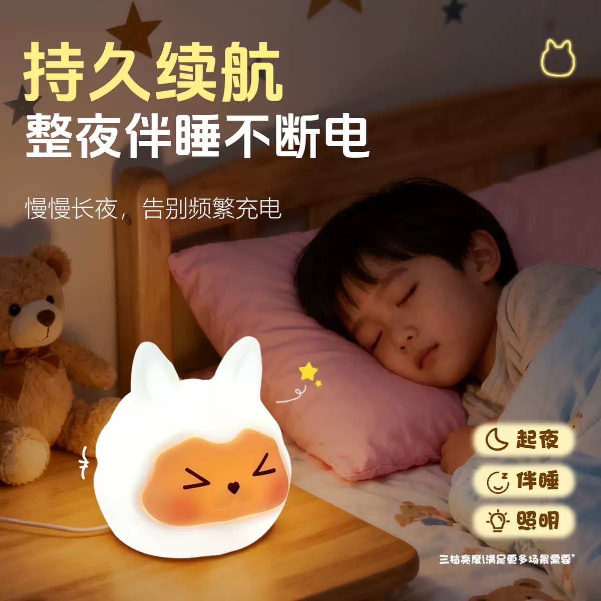 KIKI Rabbit Pat Light, cute doll, bedside decoration, eye-protecting warm color luminous small decoration, desktop decoration, small night light Application Scenario