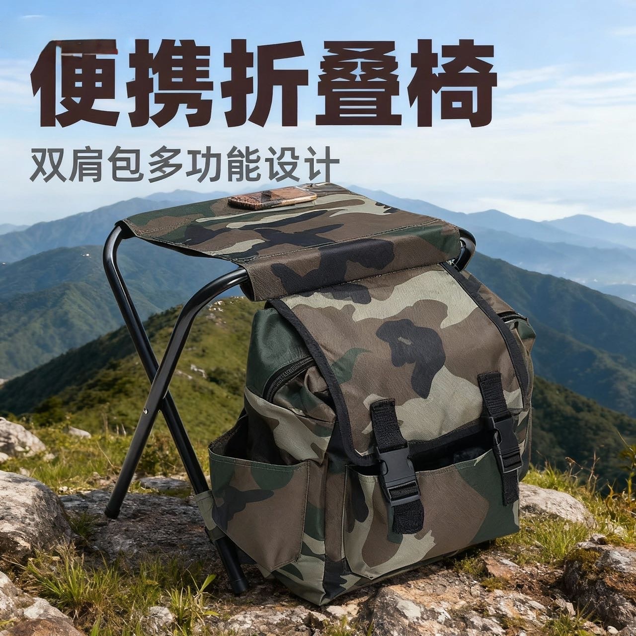户外休闲度假折叠椅登山多功能便携保温双肩包野外露营钓鱼背包凳详情2