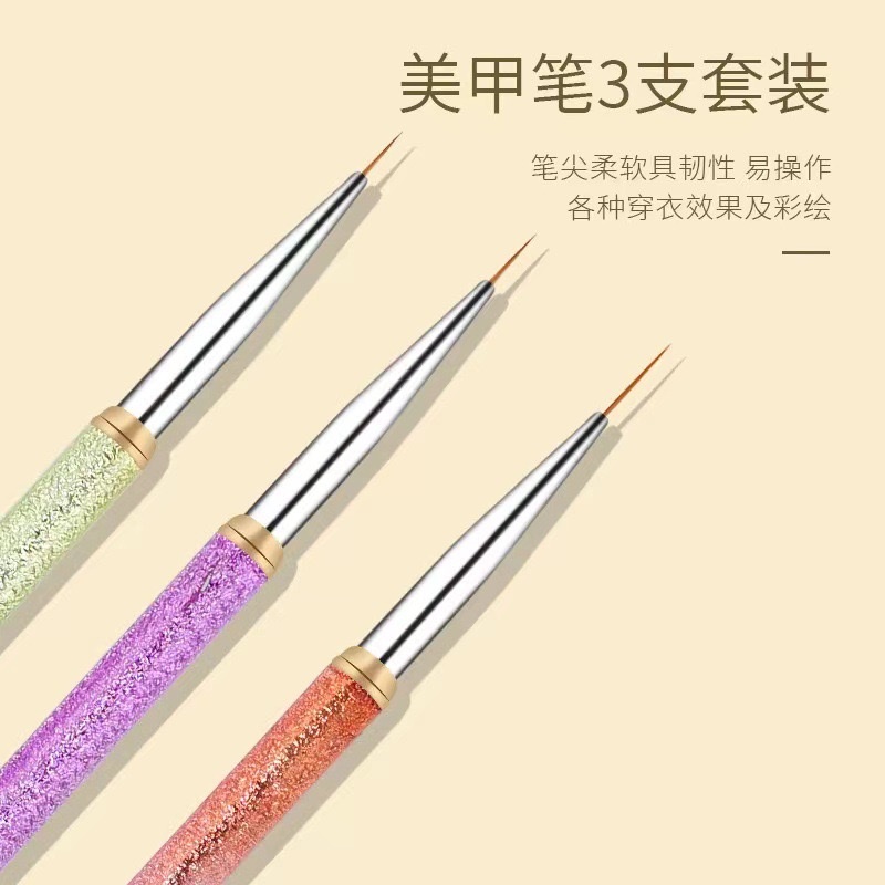 Cross-border nail pen wholesale, string pen, painting pen set, nail tool set of 3 pieces, nail brush detail image 8