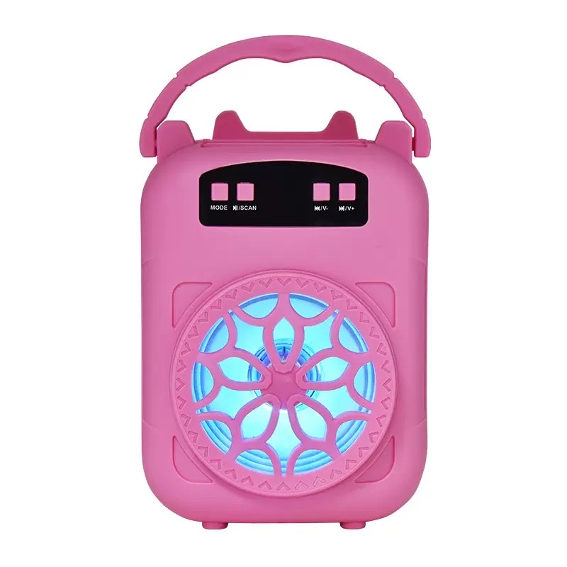 3寸手提蓝牙音箱低音炮户外大音量便携插卡家用彩灯桌面迷你音响白底实物图