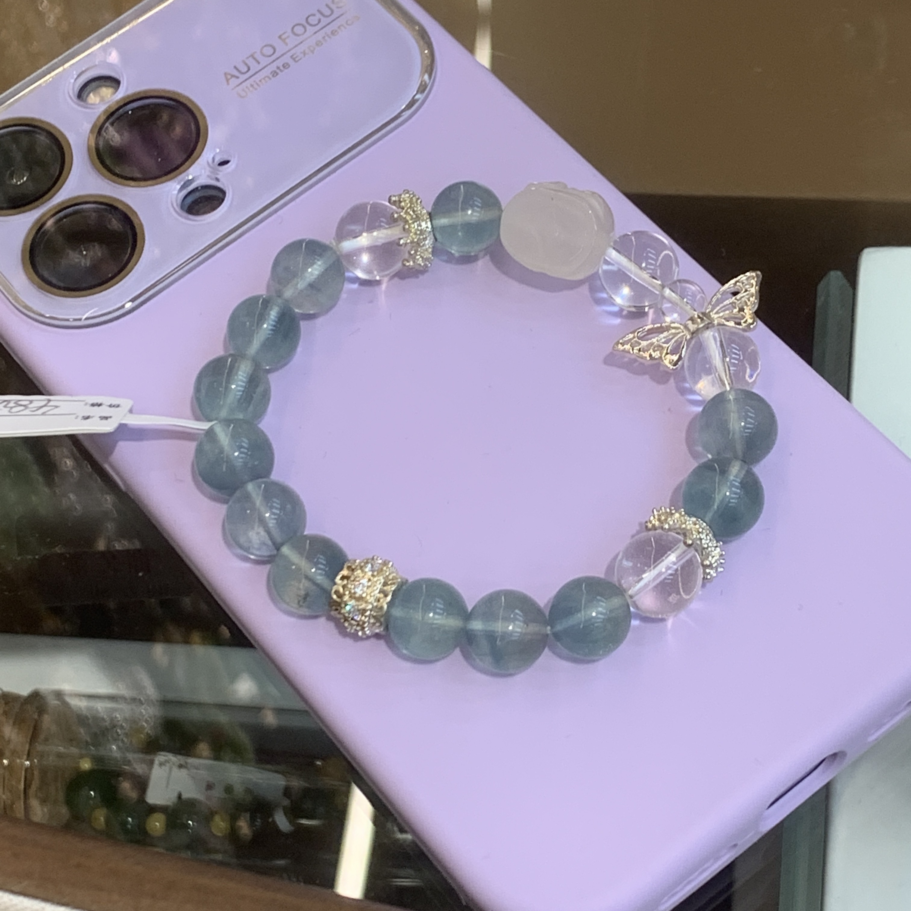 唐宫主精品原创设计湖蓝色水晶铜配件蝴蝶🦋饰品手串文玩手串