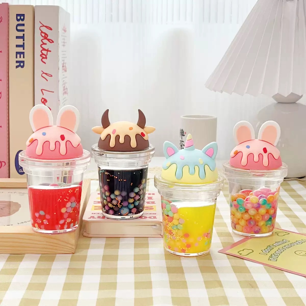 Super large milk tea cup, oil-filled flowing sand figurine, dried flower popping, colorful beans, beautiful cup figurine, blind box, Douyin best-selling toy details Picture