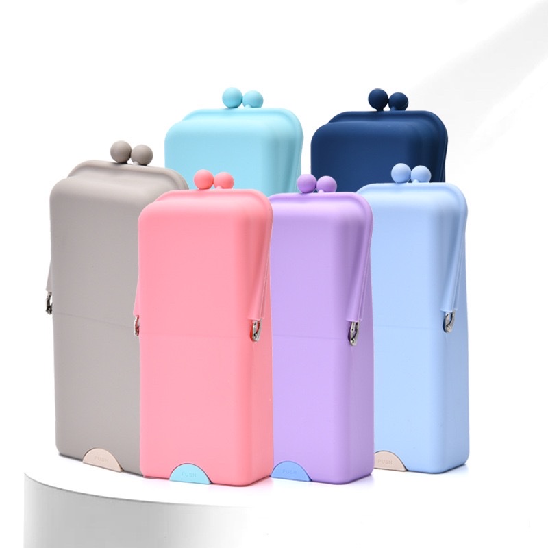 Large-capacity solid-color folding silicone pen case, office desk, stationery storage, multi-functional silicone stationery box, also customizable logo details Picture