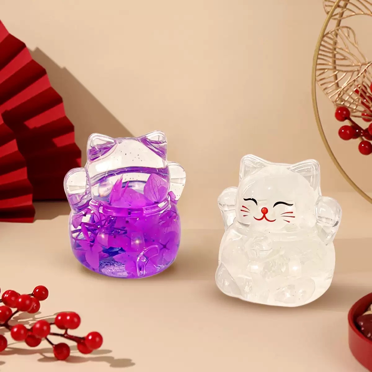 Douyin's best-selling flowing sand Sparkling Maneki Neko desktop figurine, decorative item, blind box, blind bag, luminous flowing sand bottle blind box Specification image