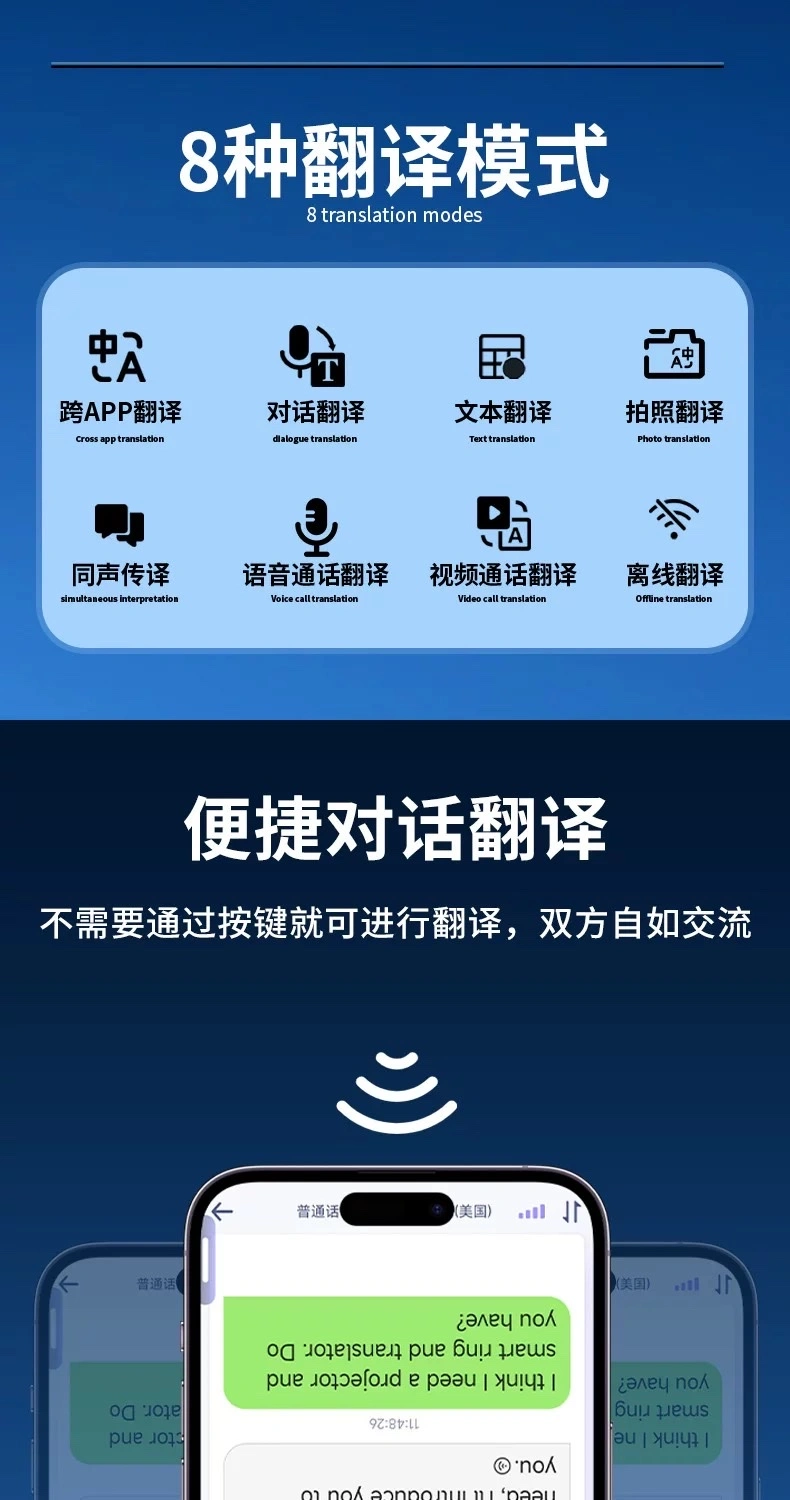 The AI Translator, an intelligent mobile phone upgrade, is a portable multilingual translator that supports real-time voice translation and is a portable translation device detail image 6