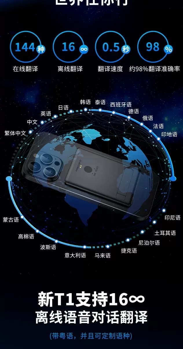 The portable multilingual translator for smart phones is an intelligent AI translation device that supports real-time translation detail image 4