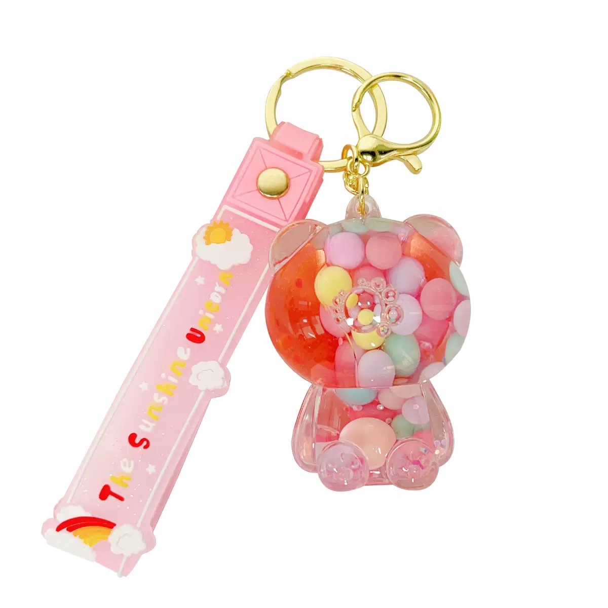 Creative oil sugar bean violent bear keychain pendant, acrylic flowing sand bottle bag pendant, small claw machine gift wholesale detail image 5