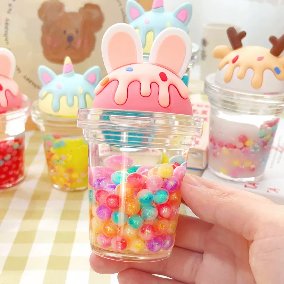 Super large milk tea cup, oil-filled flowing sand figurine, dried flower popping, colorful beans, beautiful cup figurine, blind box, Douyin best-selling toy detail image 4
