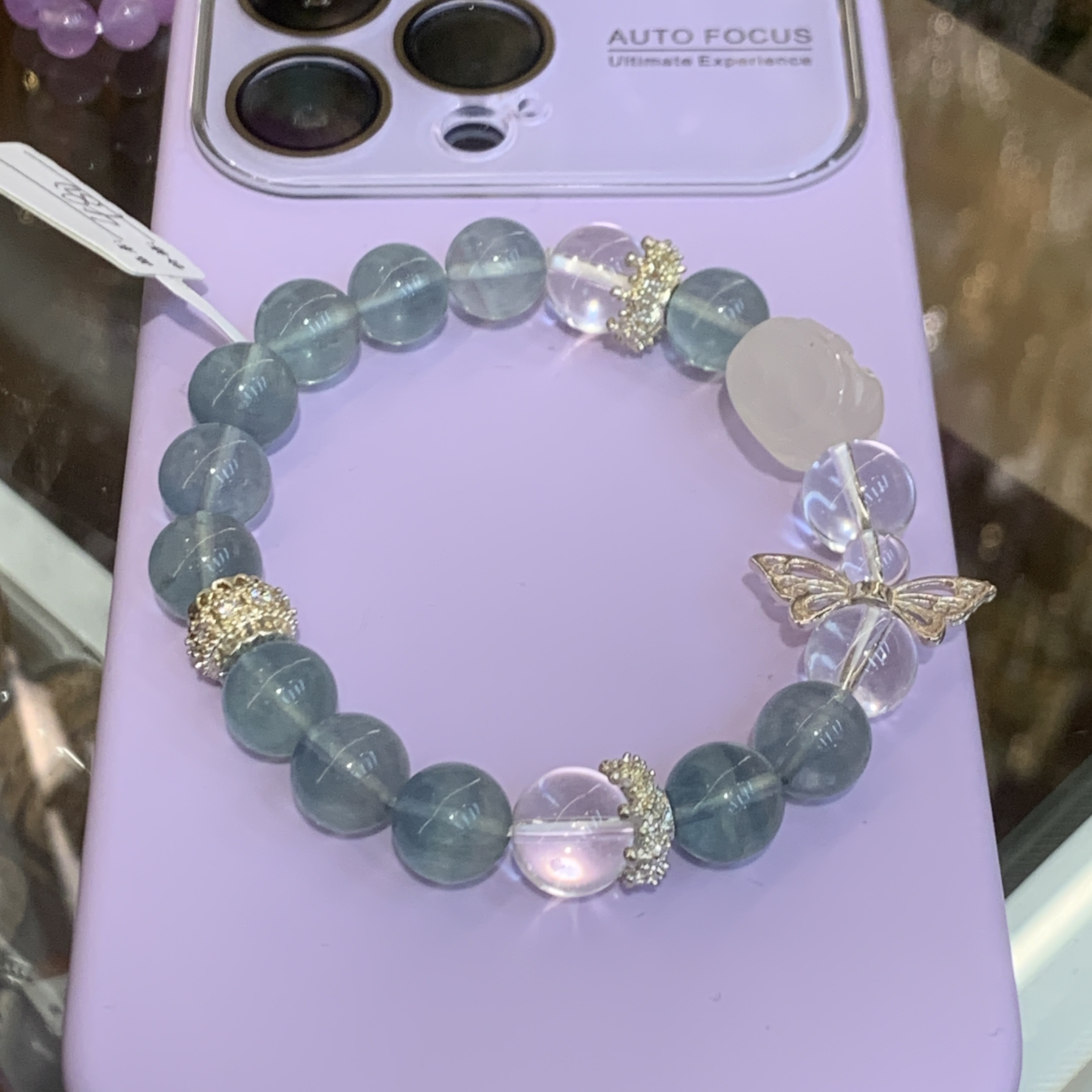 唐宫主精品原创设计湖蓝色水晶铜配件蝴蝶🦋饰品手串文玩手串详情图4