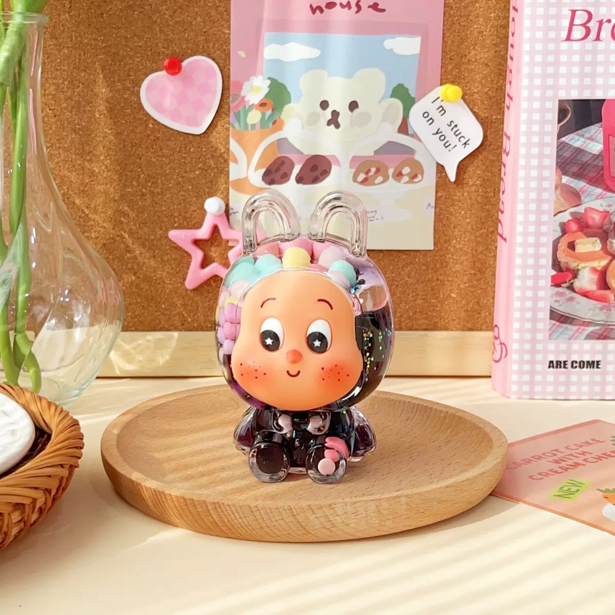 星星兔亚克力流沙摆件入油卡通公仔爆闪清新桌面摆件装饰品小礼品白底实物图