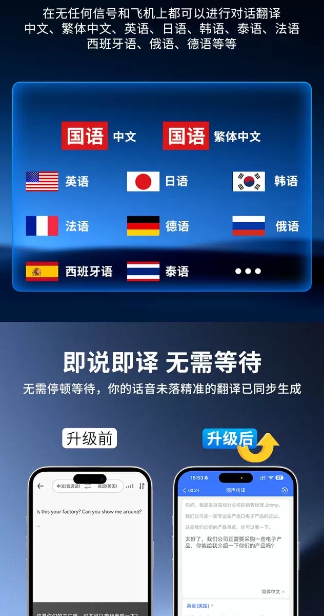 The portable multilingual translator for smart phones is an intelligent AI translation device that supports real-time translation detail image 5