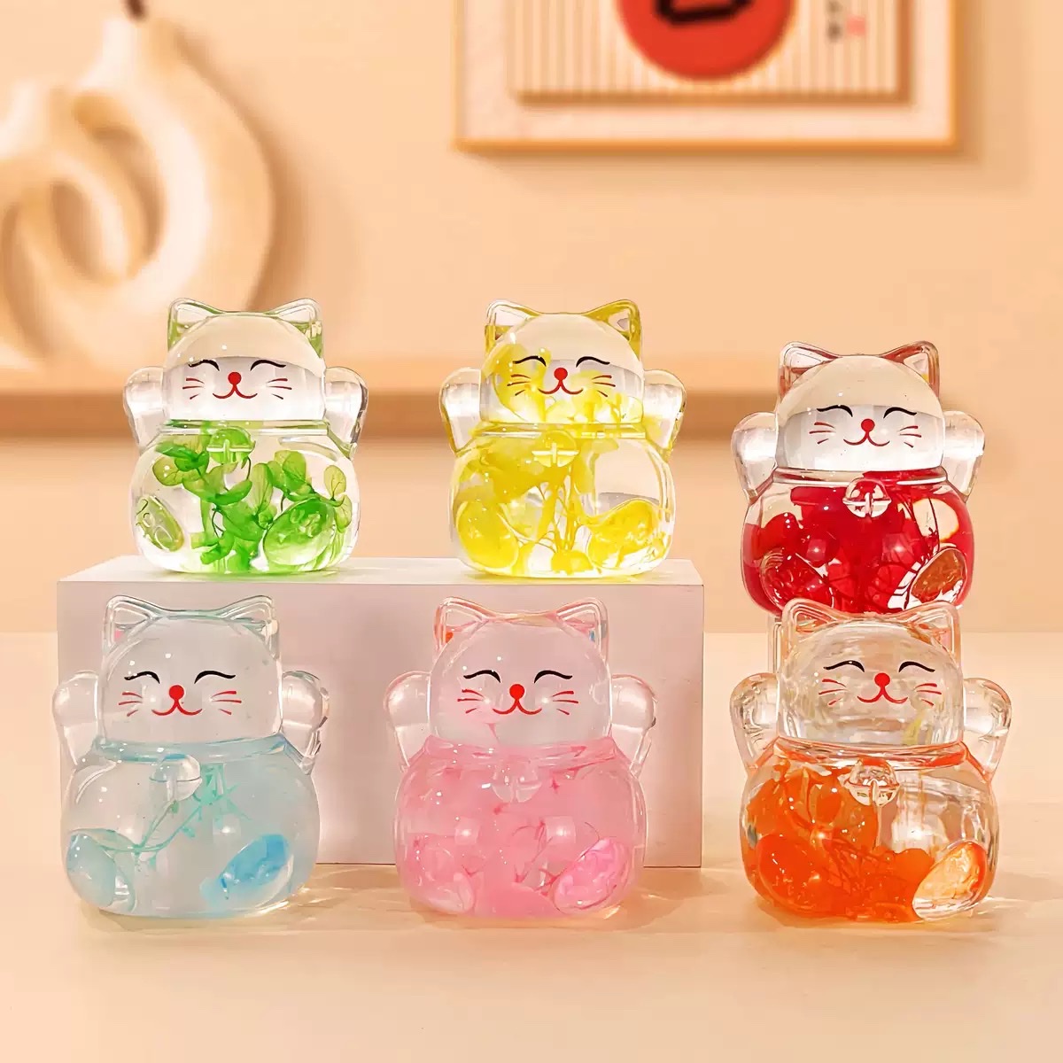 Douyin's best-selling flowing sand Sparkling Maneki Neko desktop figurine, decorative item, blind box, blind bag, luminous flowing sand bottle blind box detail image 2