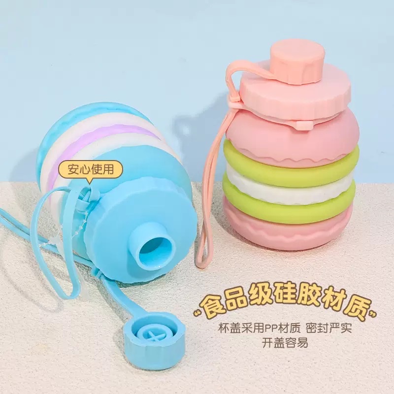 Cross-border best-selling folding water cup, portable shockproof and leak-proof cake telescopic water cup, creative outdoor silicone folding water bottle, novel and original design Specification image
