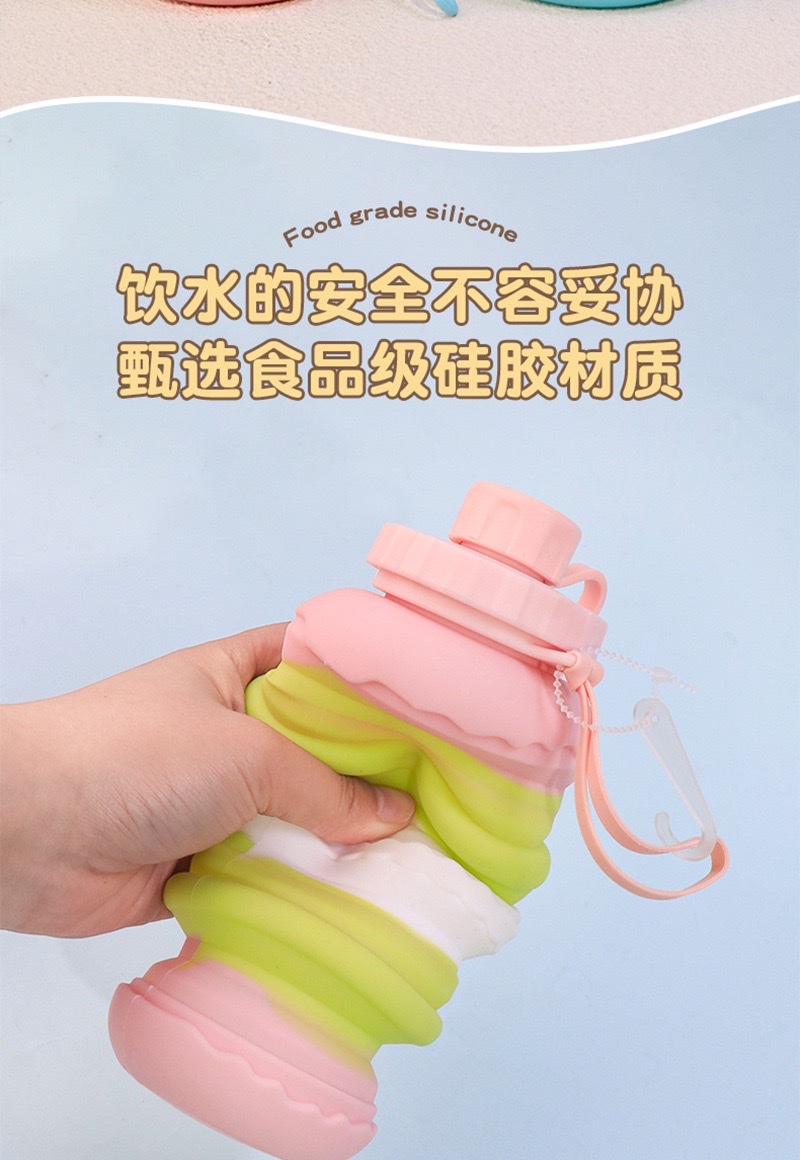 Cross-border best-selling folding water cup, portable shockproof and leak-proof cake telescopic water cup, creative outdoor silicone folding water bottle, novel and original design detail image 2