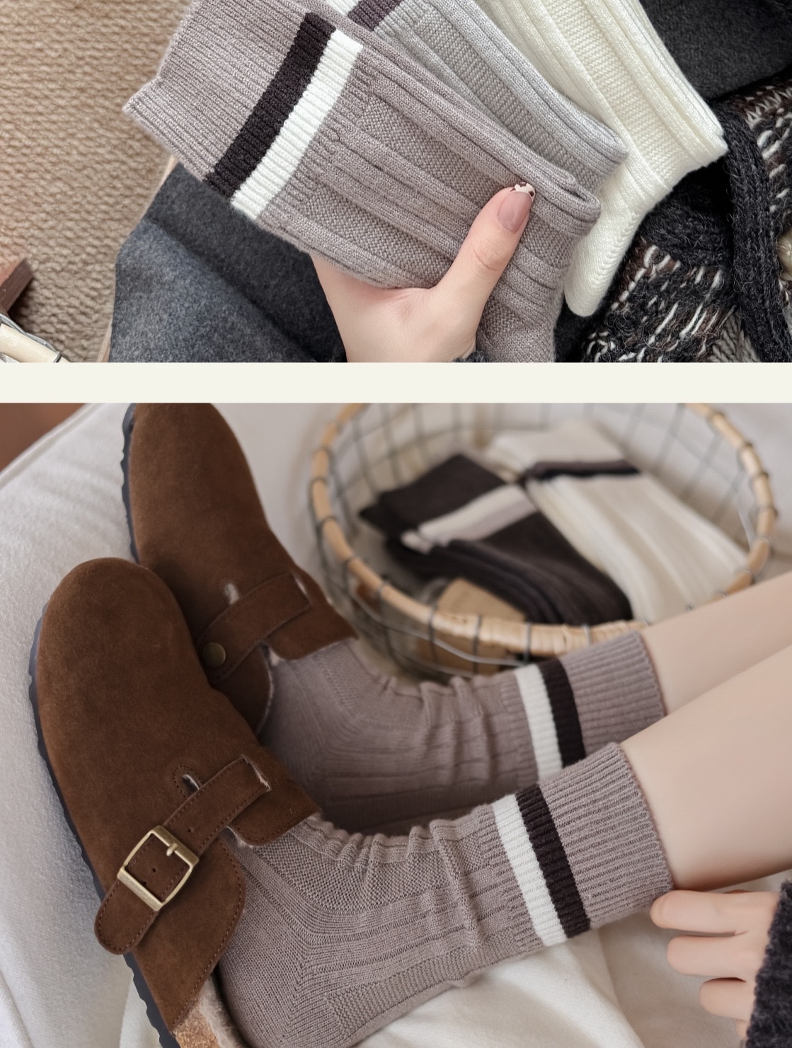 New autumn and winter socks for women: Thickened double flared wool socks, warm and cold-proof, simple Korean-style women's mid-calf socks detail image 9