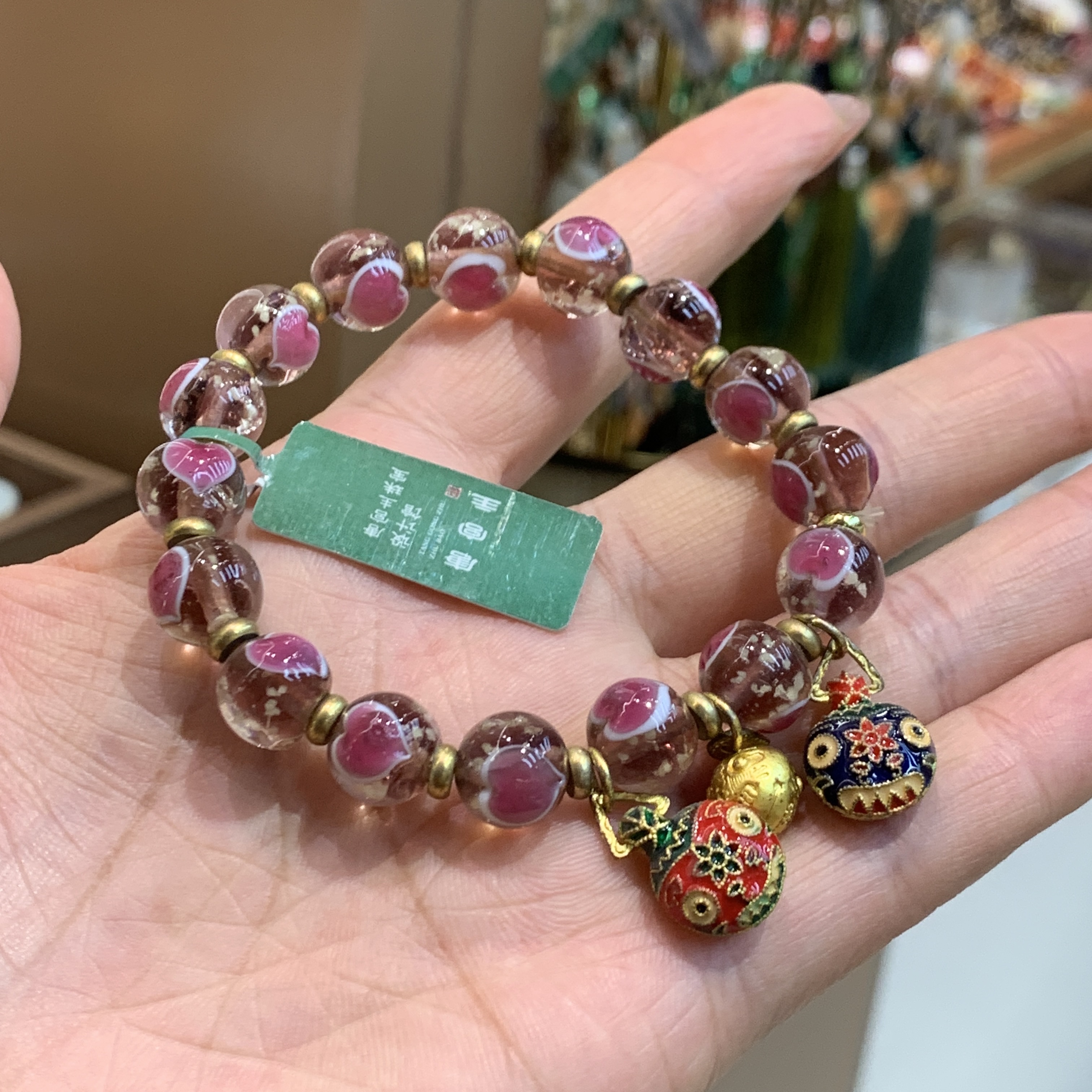 唐宫主精品原创设计爱心琉璃飘花吞金兽珐琅彩工艺饰品手串文玩手串