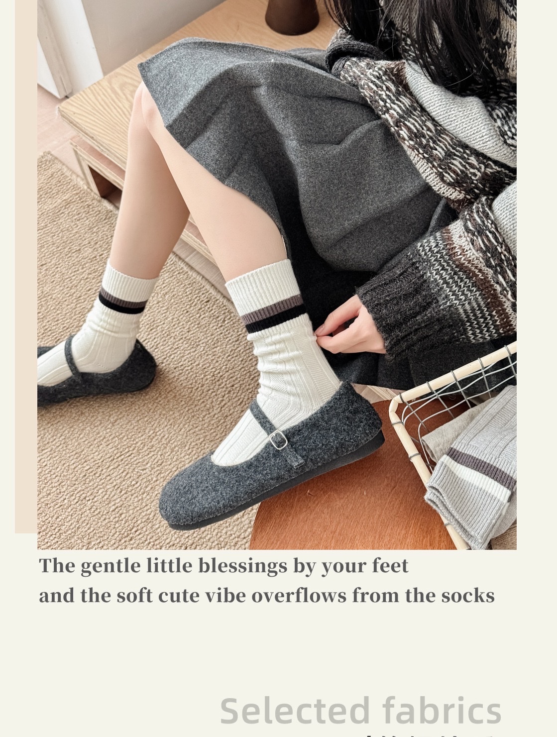 New autumn and winter socks for women: Thickened double flared wool socks, warm and cold-proof, simple Korean-style women's mid-calf socks detail image 4