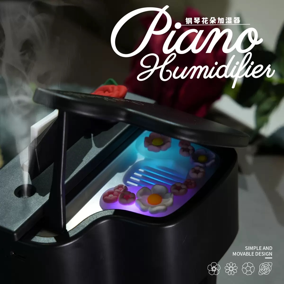 New air humidifier, seven-color ambient light, portable USB charging, car desktop, office and study, spray water replenishment, piano model Specification image