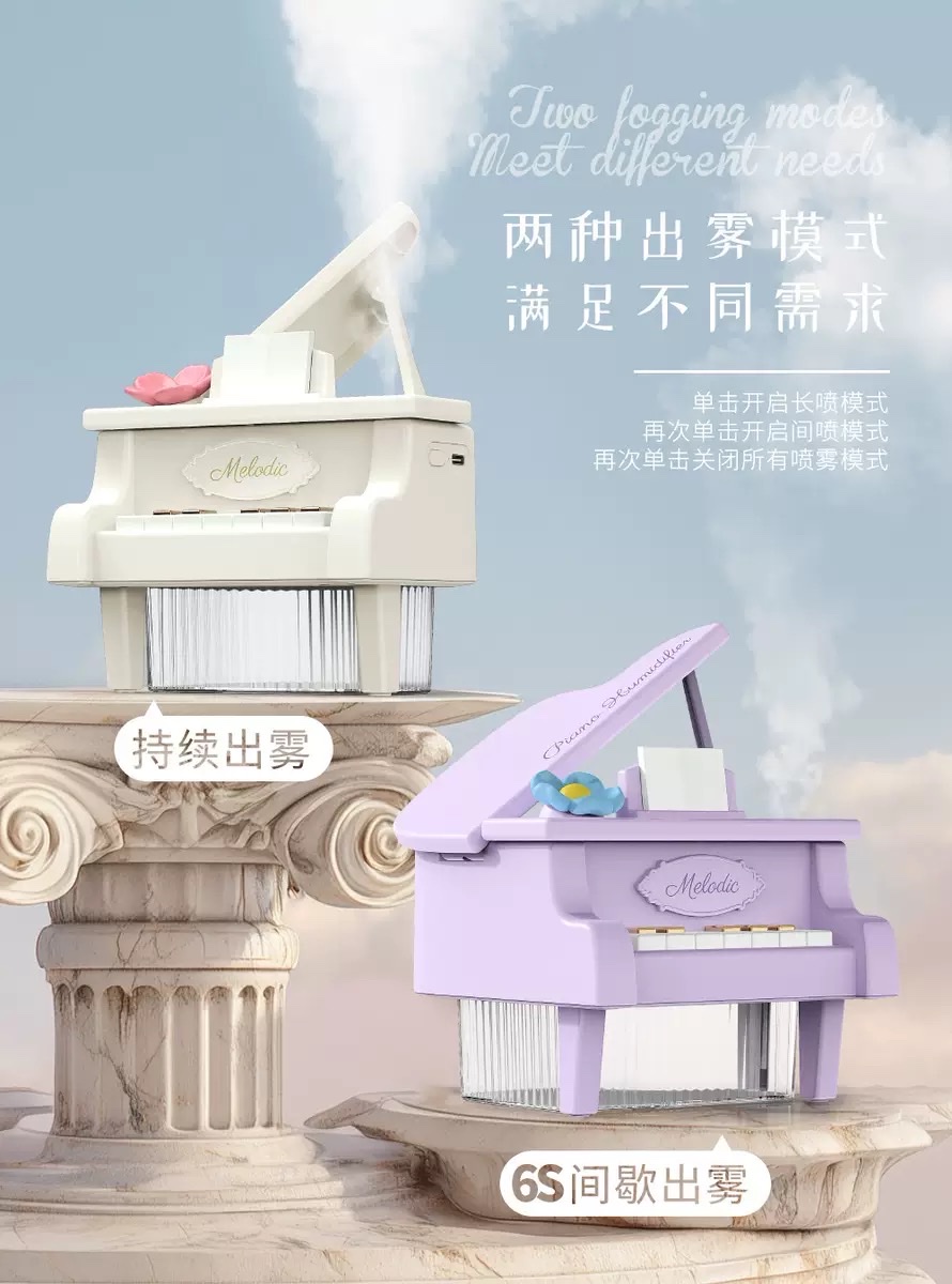 New air humidifier, seven-color ambient light, portable USB charging, car desktop, office and study, spray water replenishment, piano model detail image 7