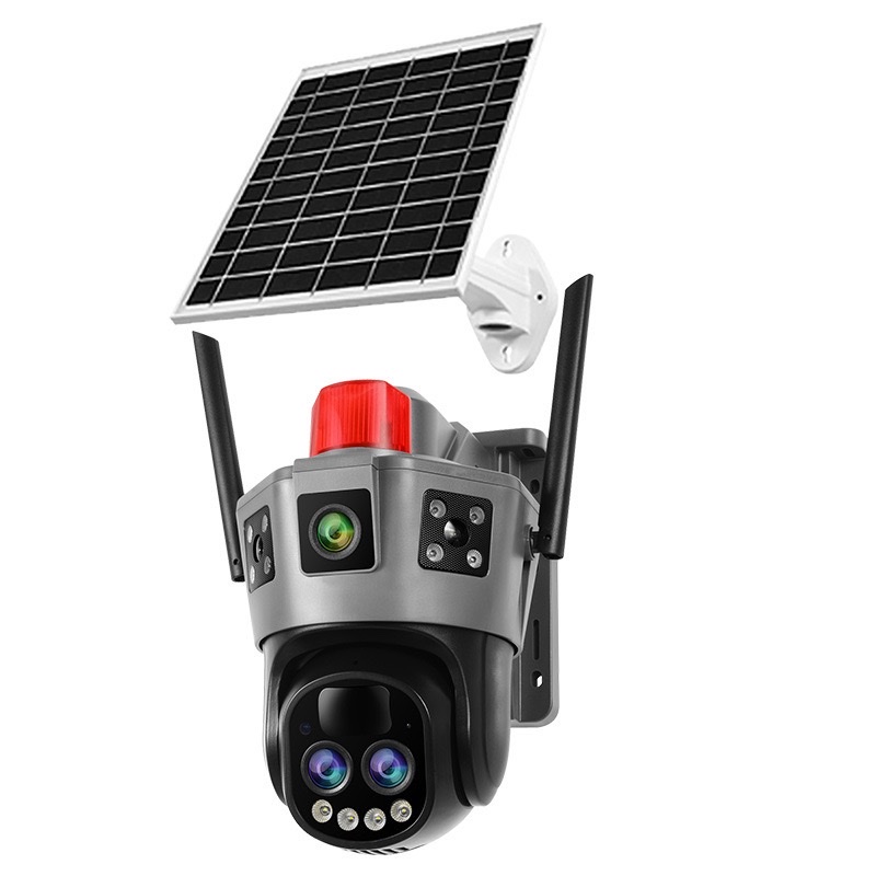 Okam Outdoor 10x Zoom 4G solar-powered surveillance camera with three screens for 360° home high-definition remote monitoring