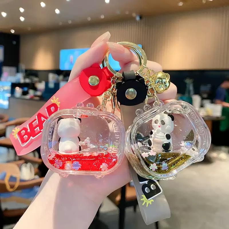 Acrylic oil-in-oil national trend TV, panda sand bottle keychain, cute accessory, panda floating doll pendant, blind box detail image 2