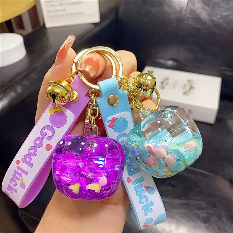网红入油南瓜流沙瓶漂浮钥匙扣挂件批发亚克力礼品书包挂饰钥匙链盲盒产品图
